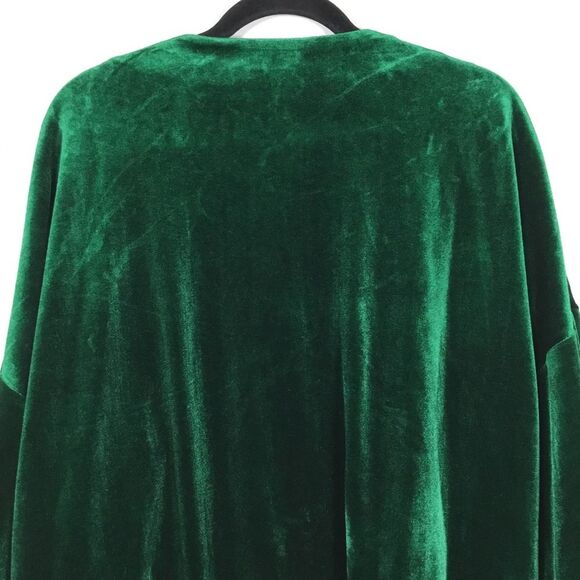 Dark forest green open front velvet jacket robe duster kimono witchy boho sz S - Picture 5 of 8
